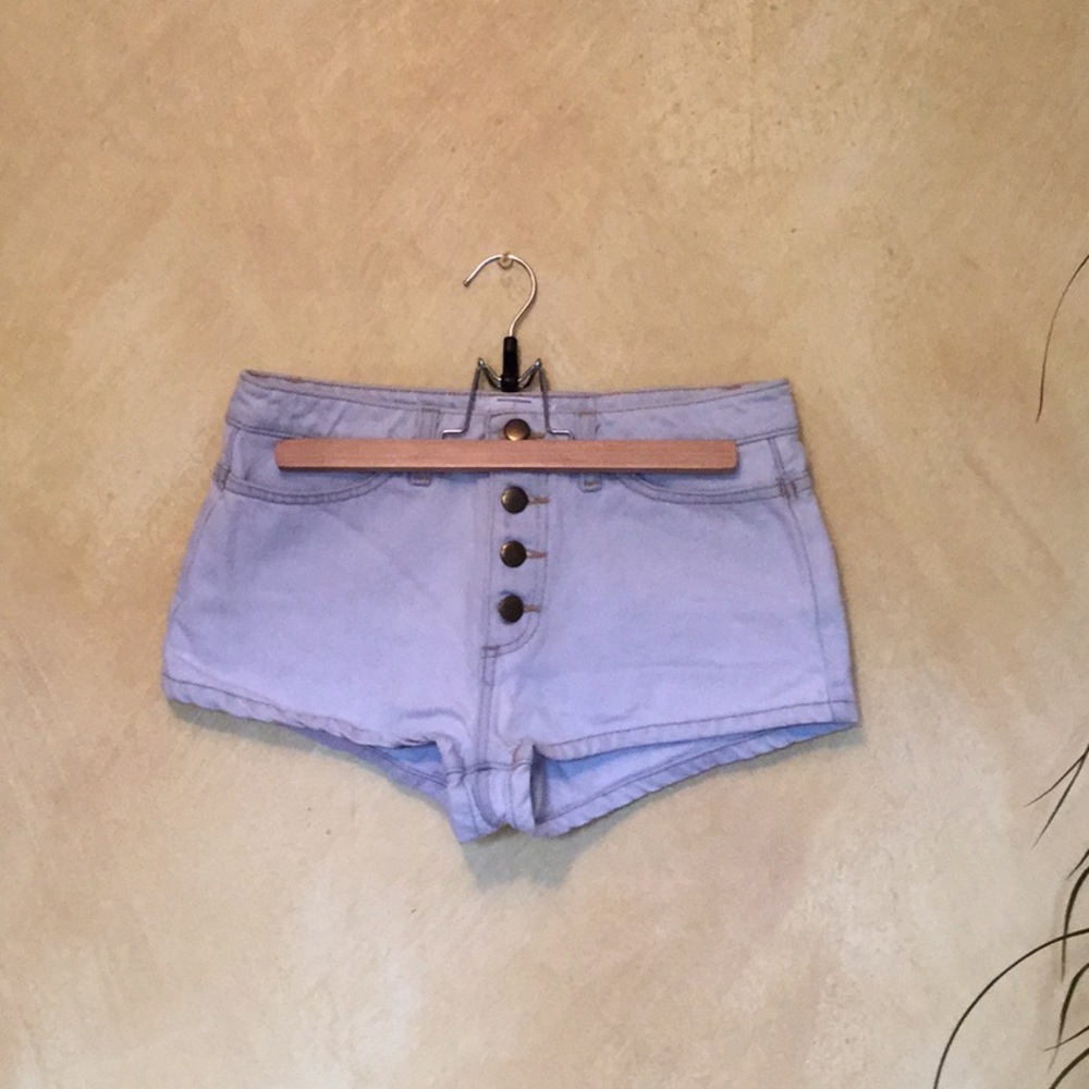 American Apparel light wash jean button up shorts